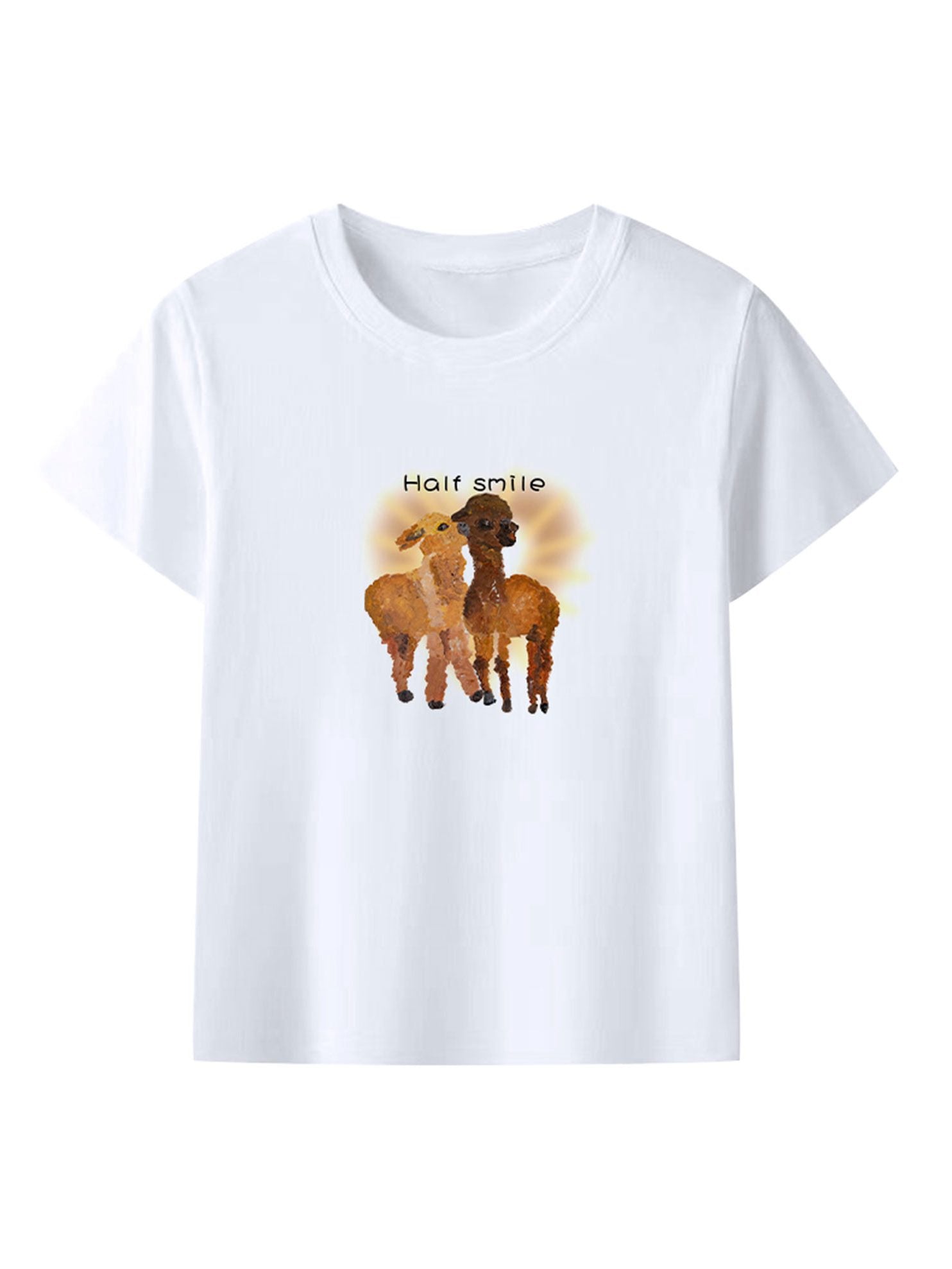 Alpaca Print Unisex White Crewneck T-Shirt